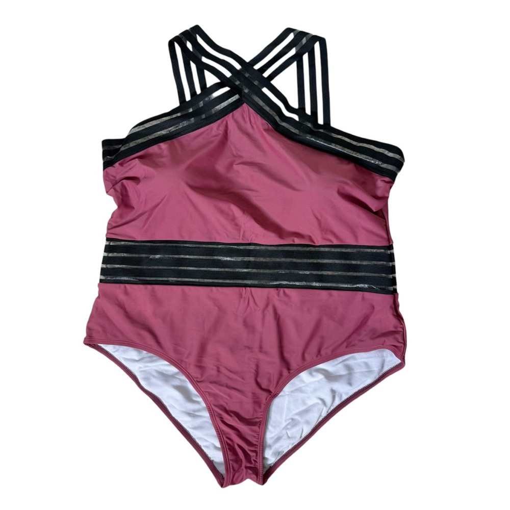 MEET CURVE NWT Women’s Swimsuit Bathing Suit Dusty Rose Pink Crisscross Plus